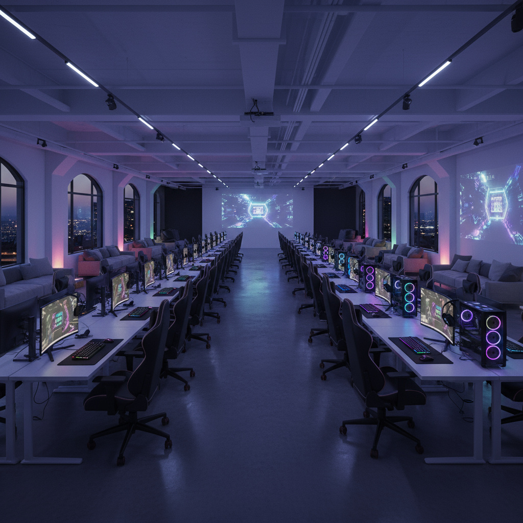 LAN‑Party Setup mit Gaming‑Reihen